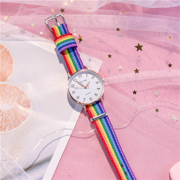 彩虹编织带手表女ins风简约气质学生帆布韩版森系学院风个性潮流