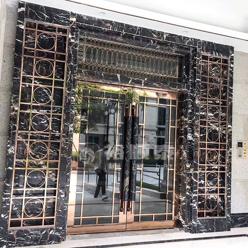 不锈钢ktv大门定制佛山厂家蓝宝石大门豪华金属镜面玫瑰金大门