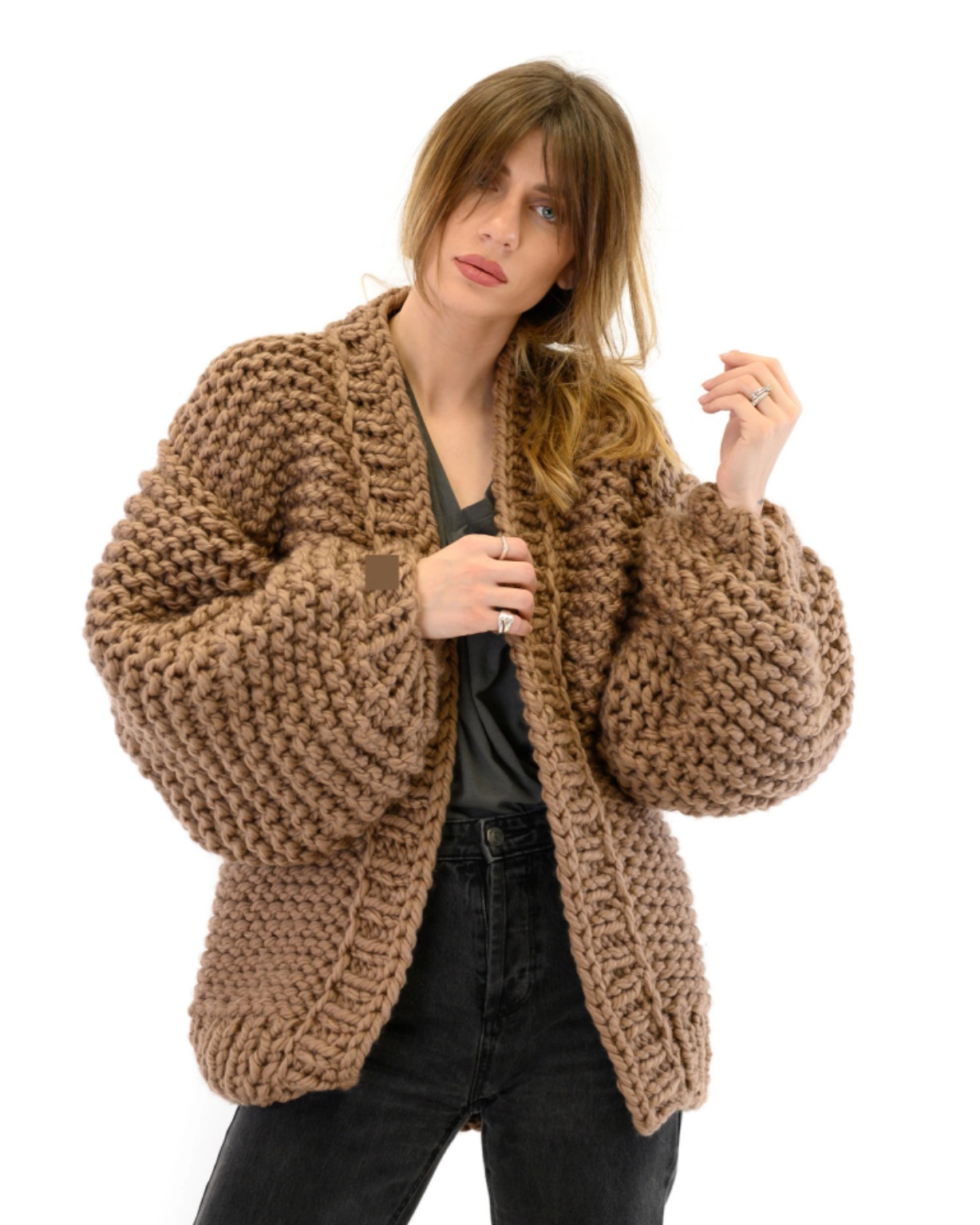 2020速卖通跨境欧美风纯手工编织宽松慵懒开衫毛衣女