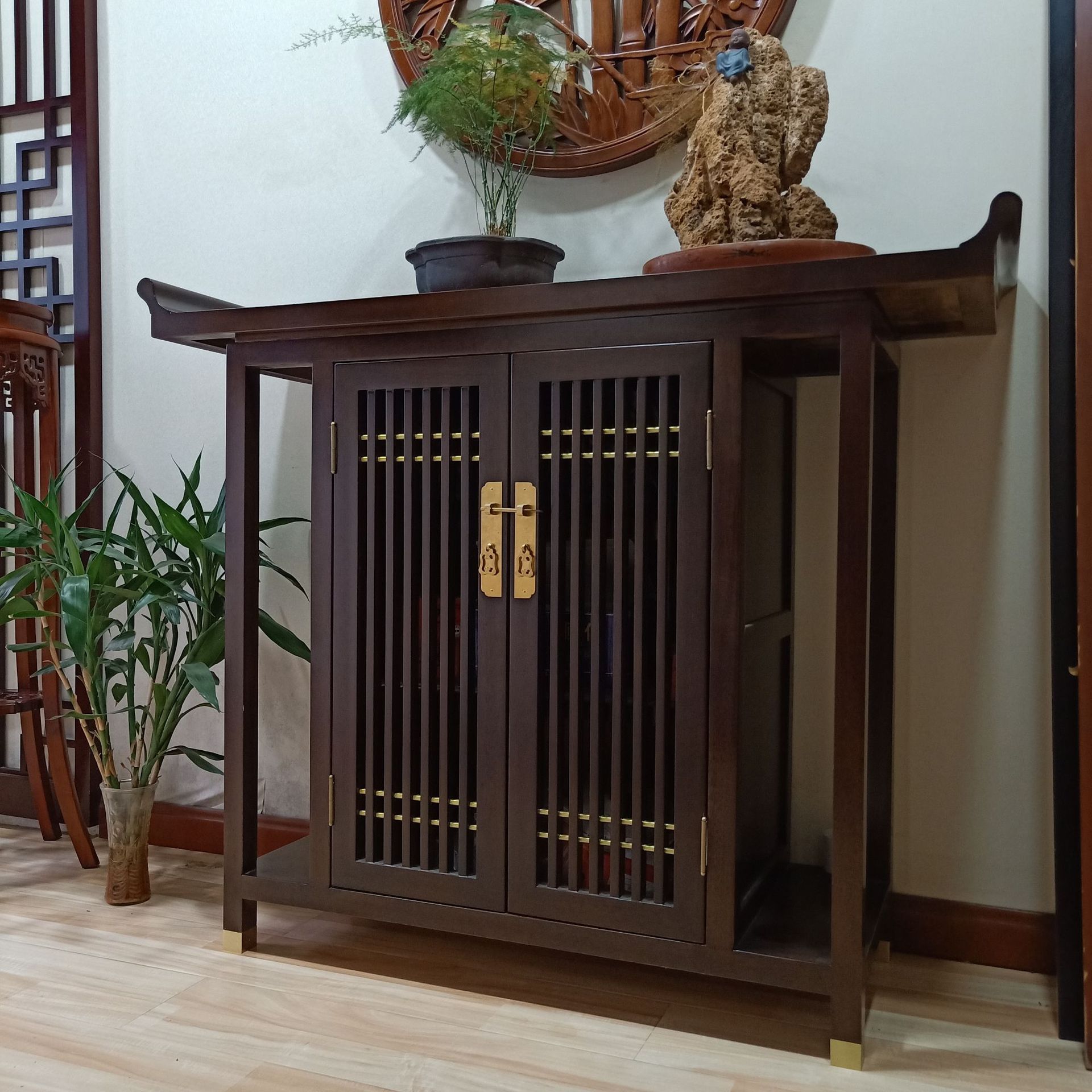 新中式实木玄关柜进门入户隔断柜装饰柜门口禅意柜门厅柜供桌