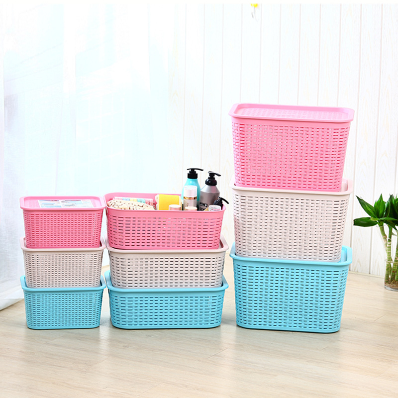 Multifunctional Breathable Storage Box with Lid Plastic Weaving Hollow Storage Box Sundries Storage Box 0337