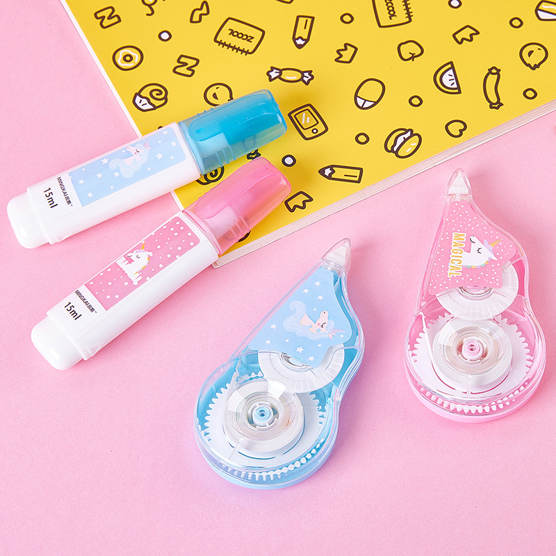 修正带卡通独角兽透明创意二合一修改液修改带办公学生文具改正带