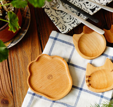 日式软萌猫爪造型木质小碟 糖果点心木碟 可做隔热杯垫