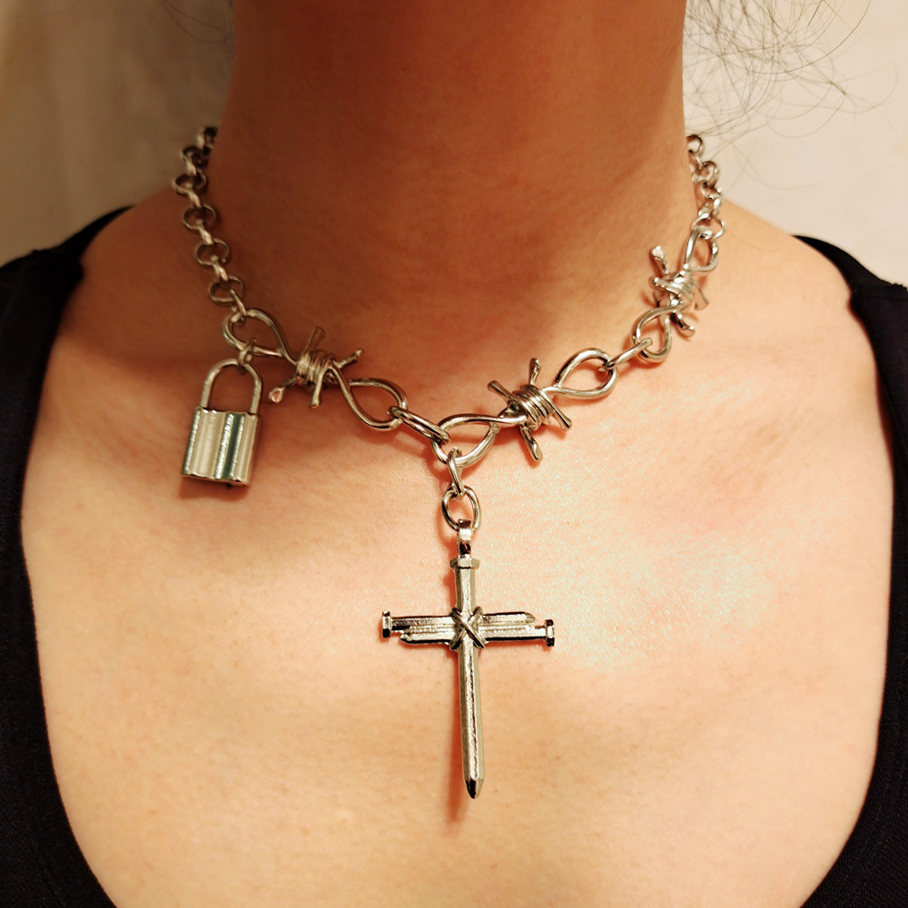 欧美项链饰品 荆棘芒刺钢钉吊坠项链锁骨链朋克风街头潮人配饰