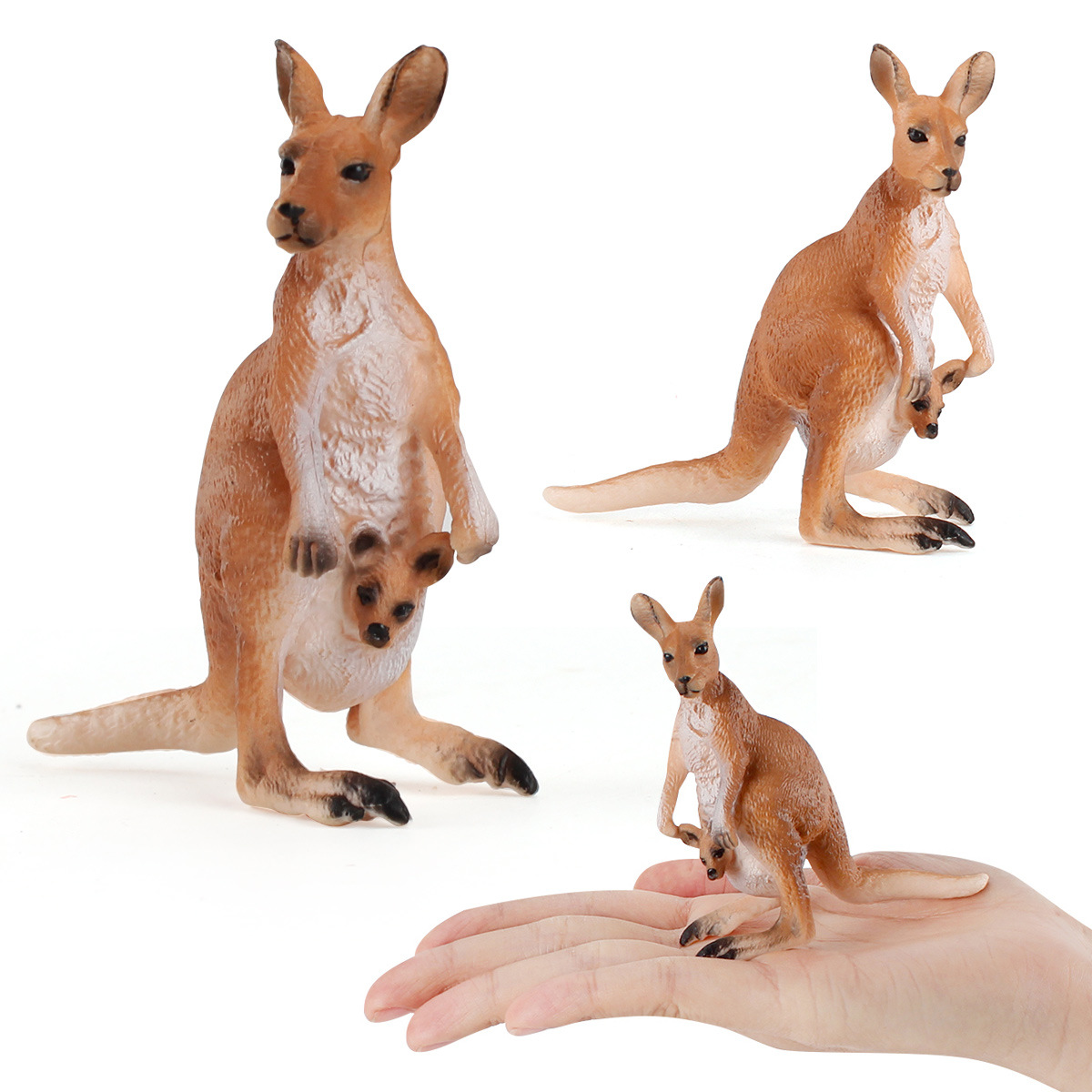 外贸货源仿真野生动物澳洲袋鼠实心模型儿童益智早教摆件启蒙玩具