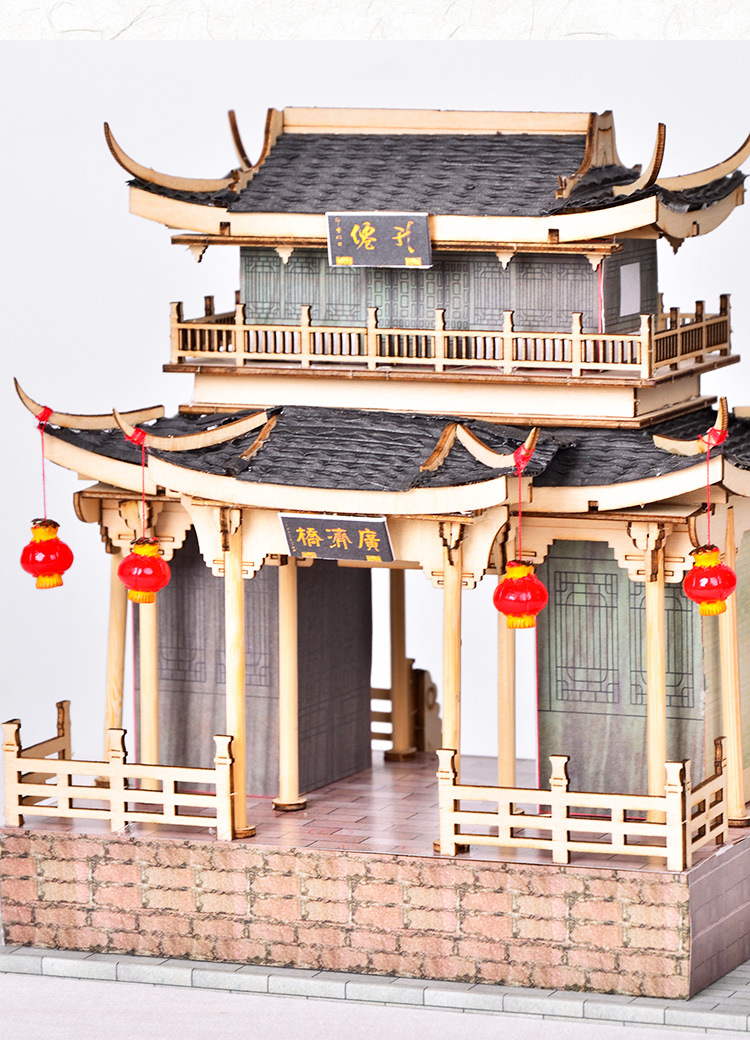 diy小屋中国风潮州广济桥第21个亭仰韩阁木质古建筑拼装模型