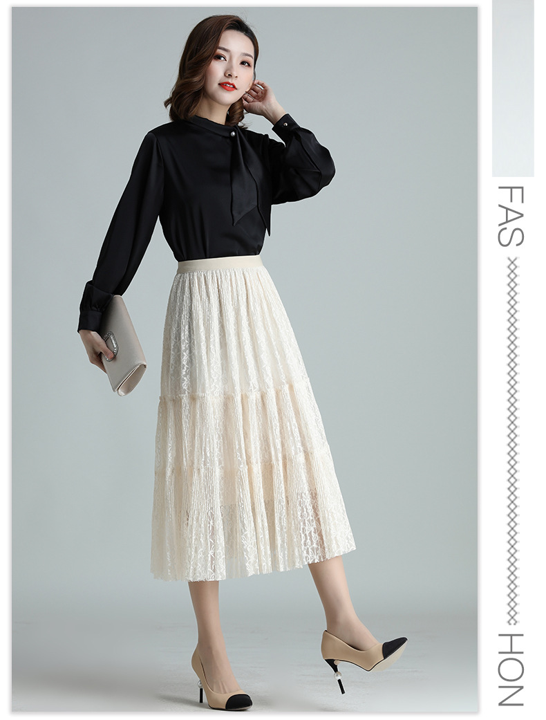 杏色蕾丝半身裙女中长款2020春季新款高腰显瘦垂感纱裙超仙裙子潮