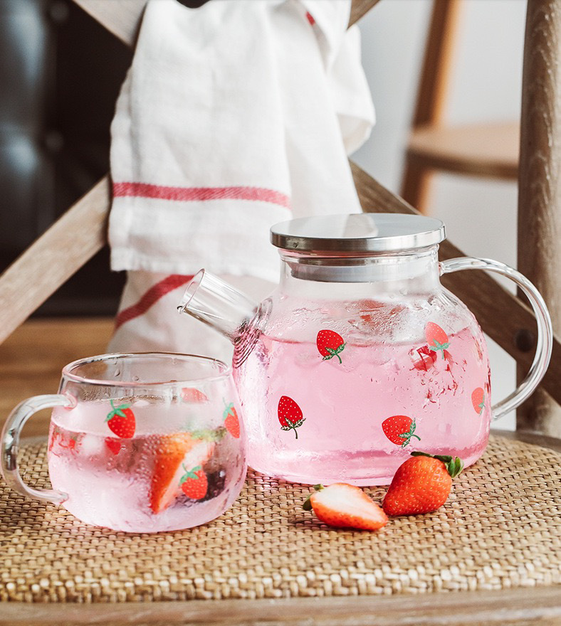 草莓冷水壶凉水壶包邮防爆草莓壶大容量玻璃水壶家用水壶套装
