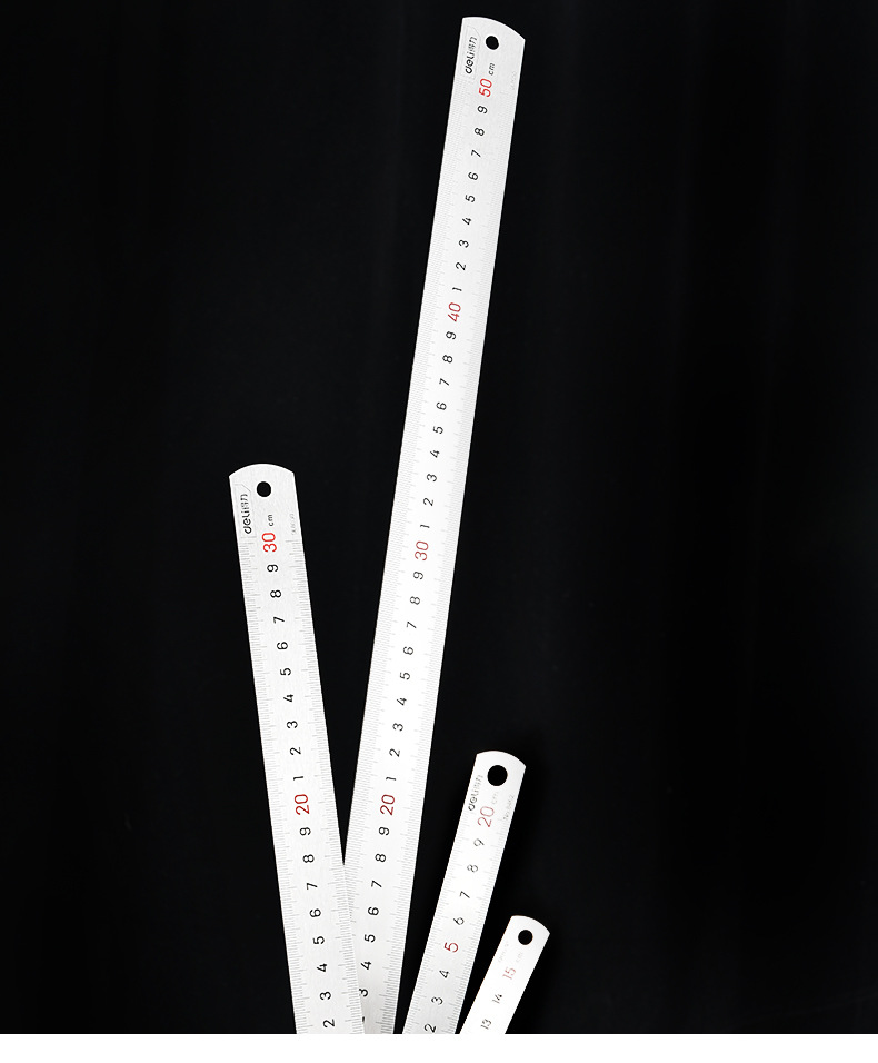 得力钢直尺15cm30cm50铁尺子钢板尺小钢尺1米5不锈钢加厚学生金属