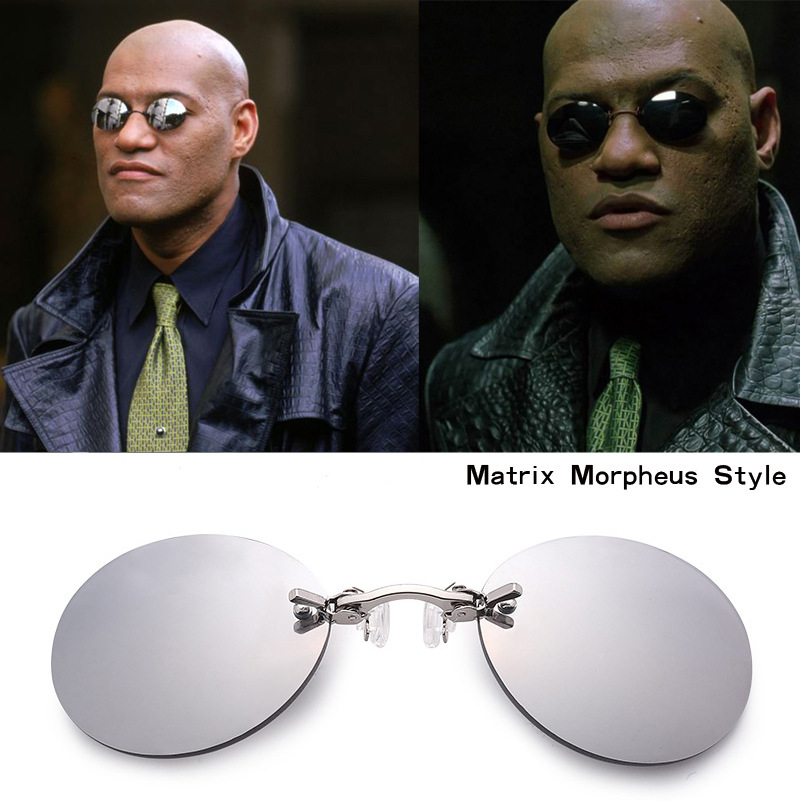 New Clip-on Sunglasses Matrix Morpheus Clip Sunglasses Metal Small round Frame Mini Men's and Women's Glasses