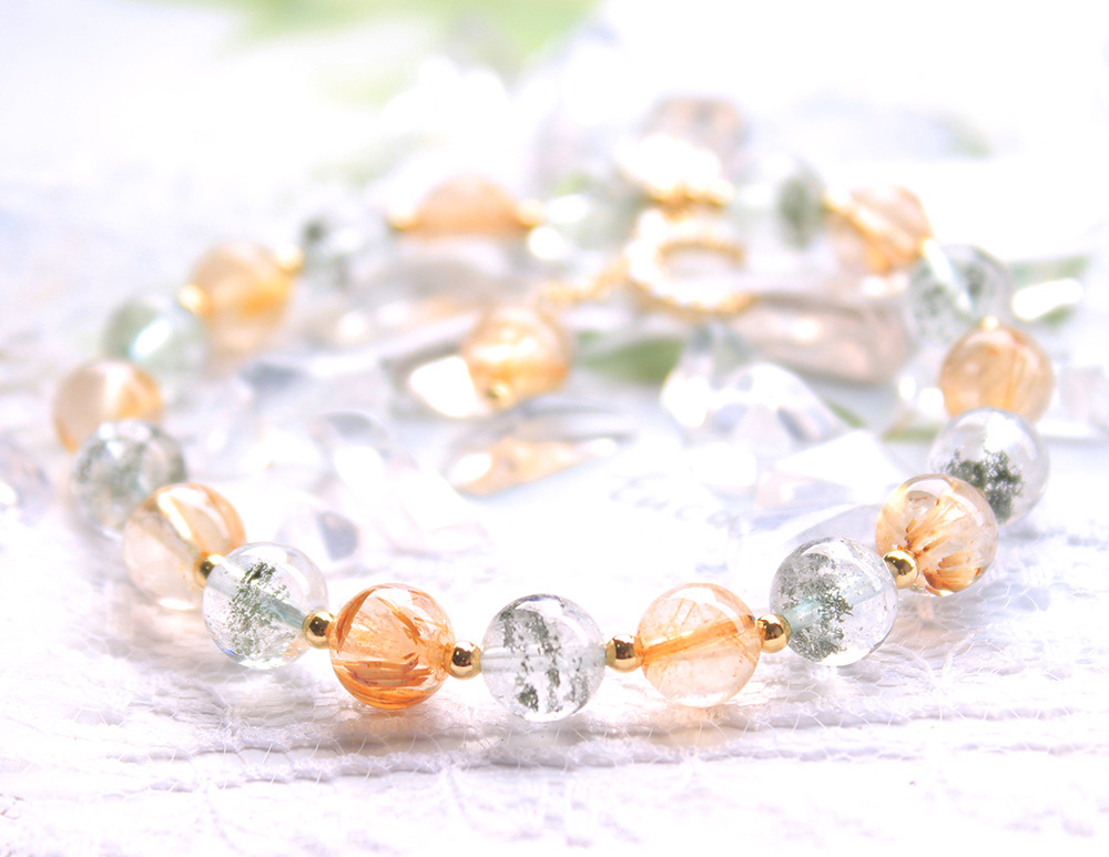 帝凯161 天然绿幽灵金发晶ins森系diy月亮吊坠手链 女生礼物饰品