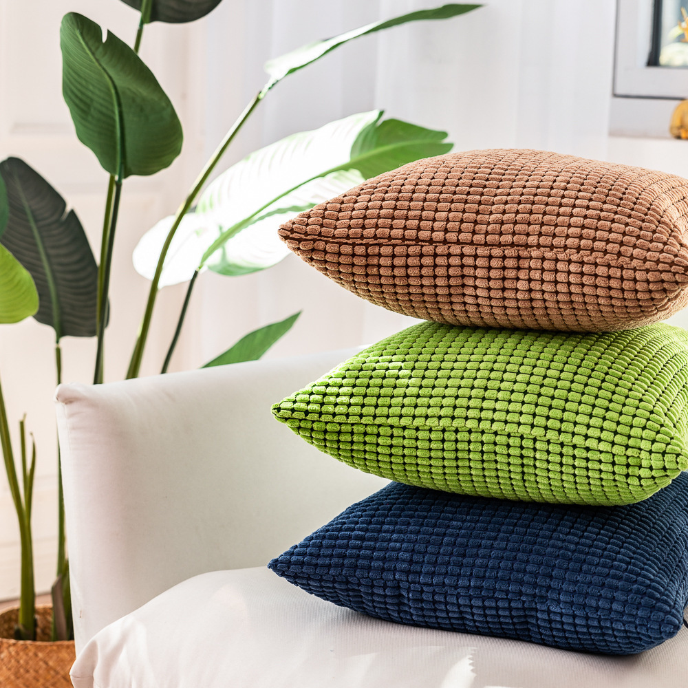 新款柔软格子玉米粒抱枕套方形靠垫套家居装饰灯芯绒装饰沙发枕头