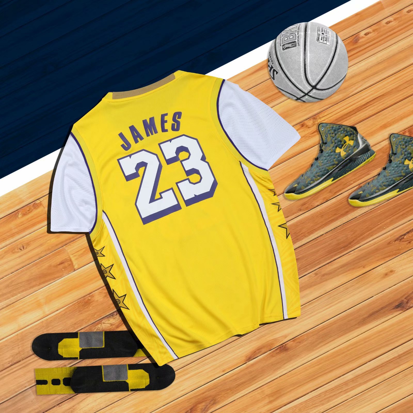 假两件湖人城市版23号詹姆斯球衣单件比赛运动篮球服套装男印字号