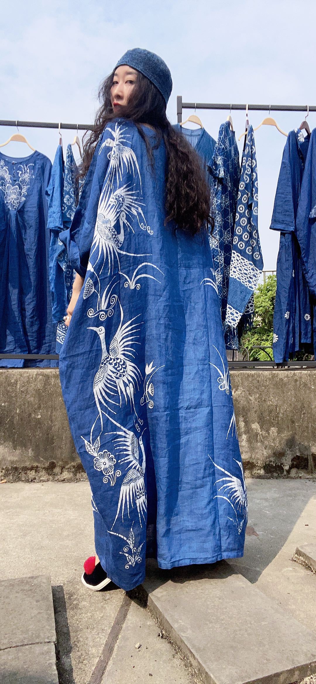 喜阁原创蜡染衣服连衣裙手工植物染色扎染裙子衣服复古民族风袍子