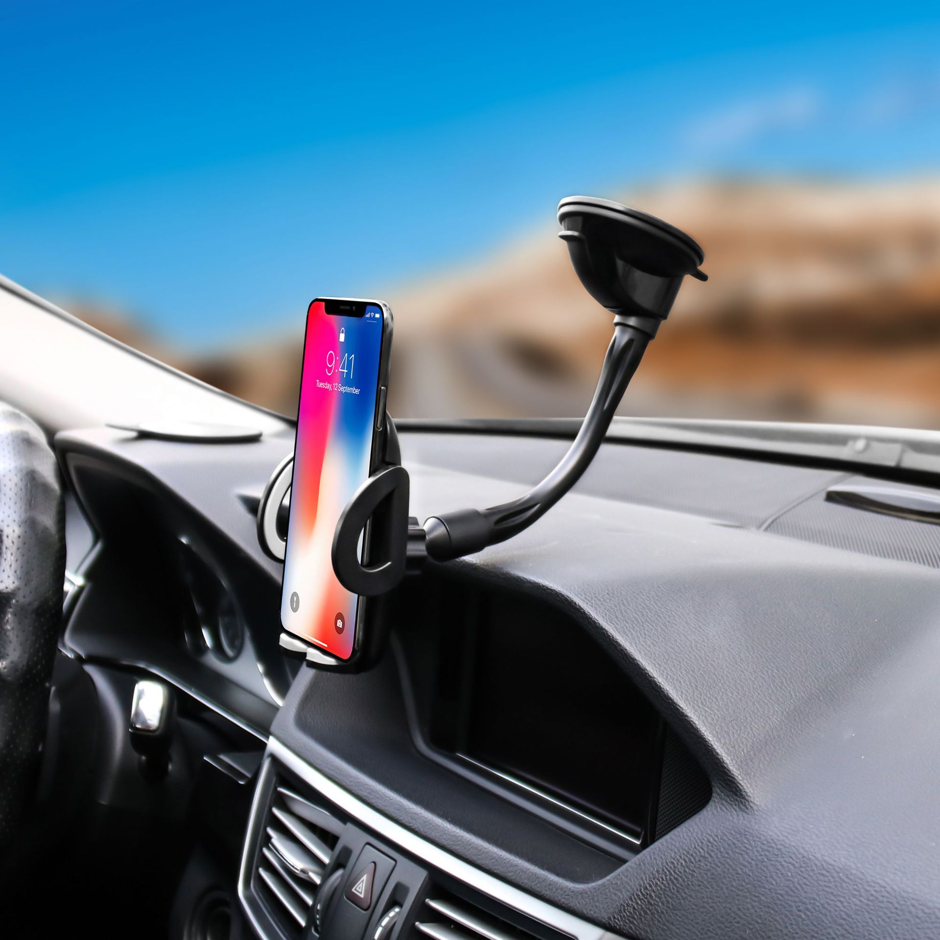 车载挡风玻璃吸盘式弯曲软杆通用手机支架