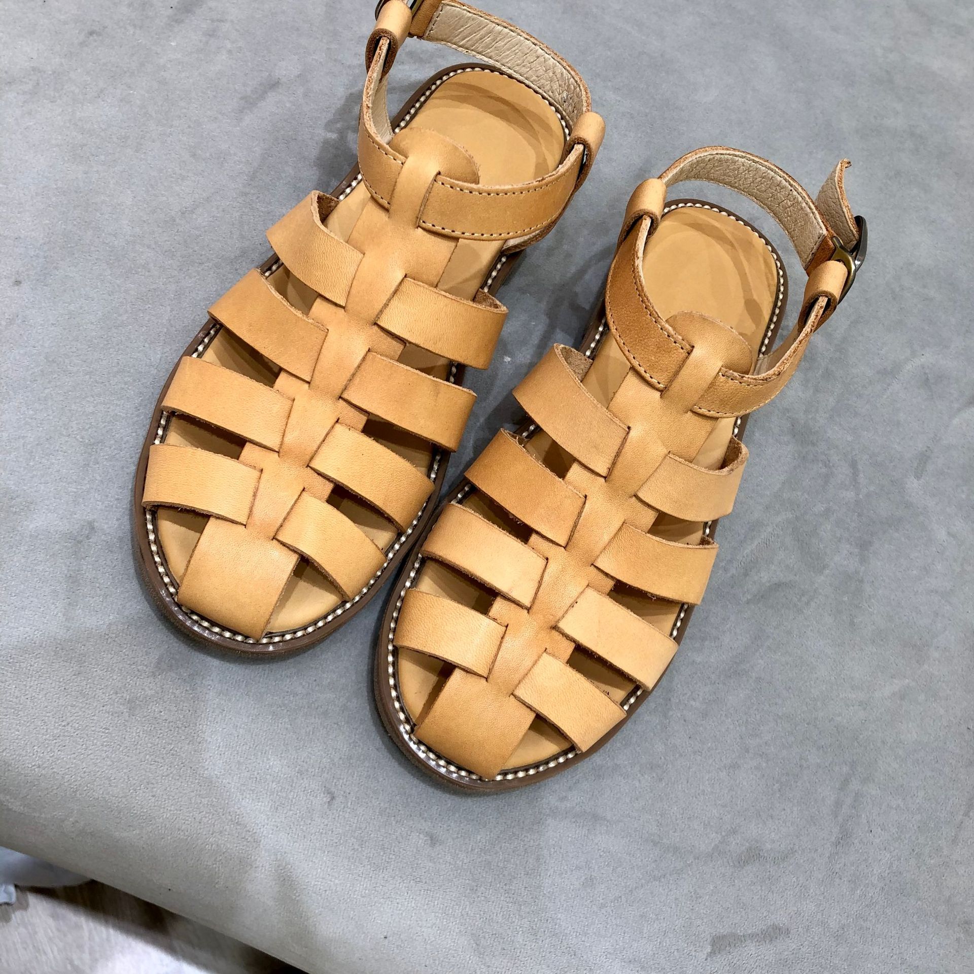 真皮手工 英伦复古 头层牛皮 女鞋 森系 凉鞋 拖鞋 简约 舒适