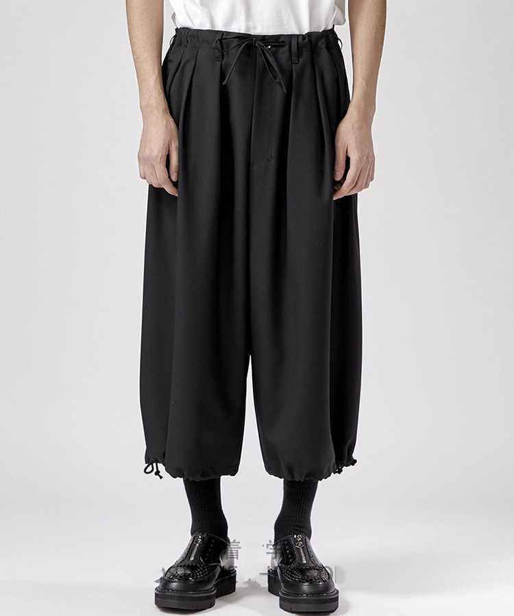 跨境代发潮男青少年青春时尚男休闲裤阔腿裤裙裤略宽松八分裤暗黑