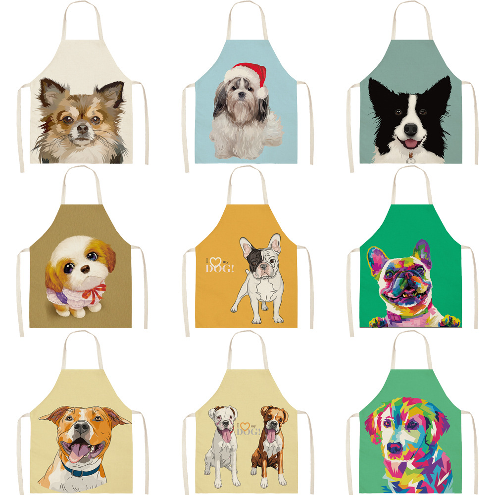 Korean Style Sleeveless Waterproof Oil-Resistant Apron Cute Dog Animal Cartoon Foreign Trade Linen Apron Adult Overclothes