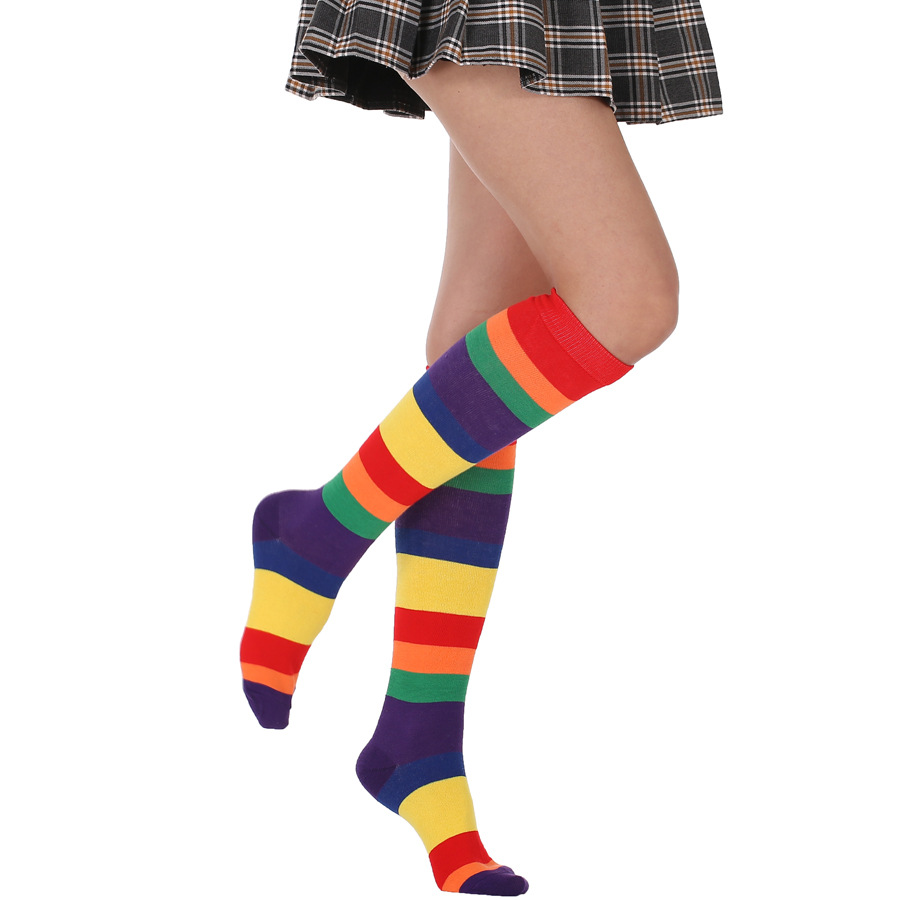 Socks Tube Socks Knee-Length over Knee Female Striped Average Size Cosplay Student Dance Pantyhose Amazon Cross-Border