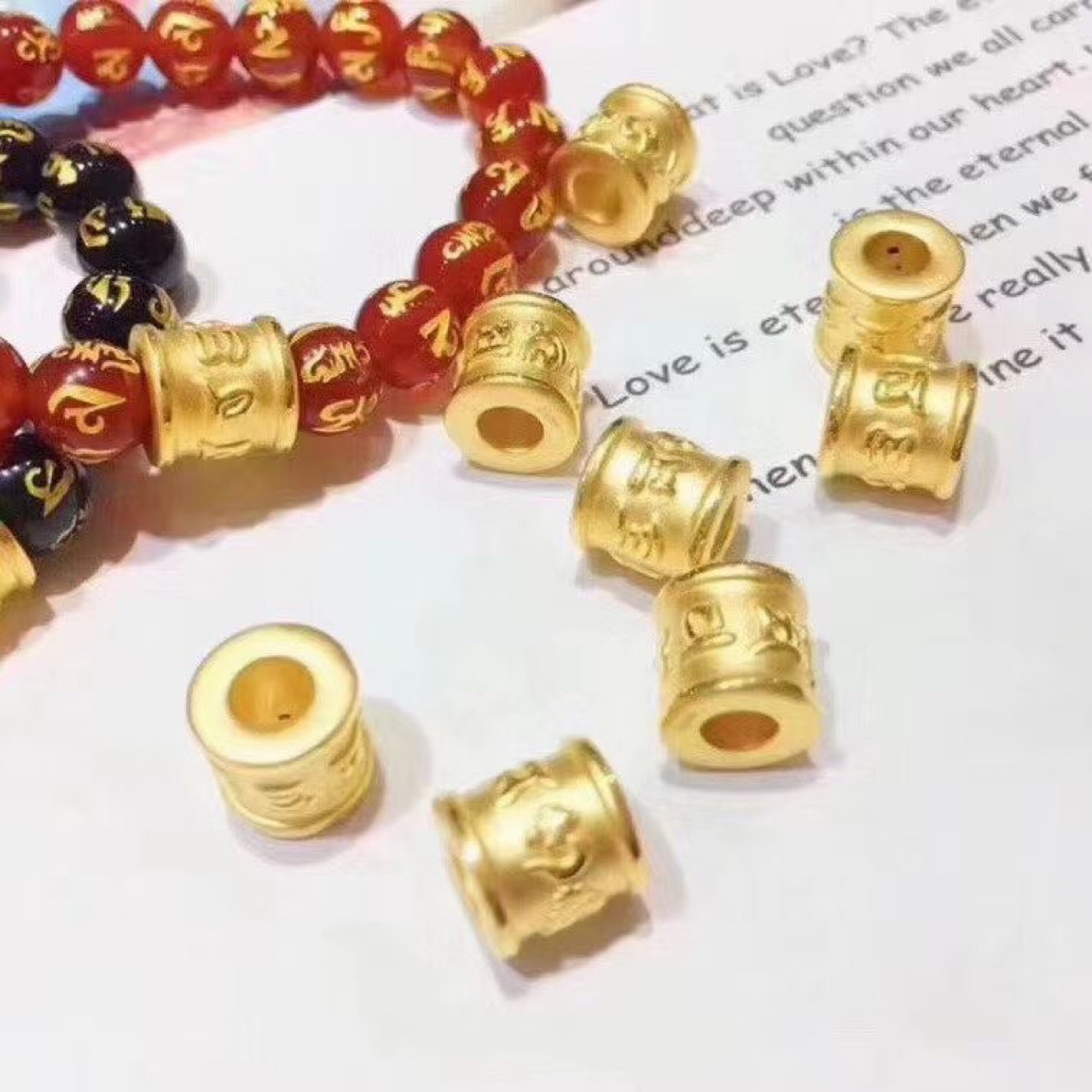 黄金999六字箴言3d硬金大明咒999足金转运珠男女款串珠手链吊坠