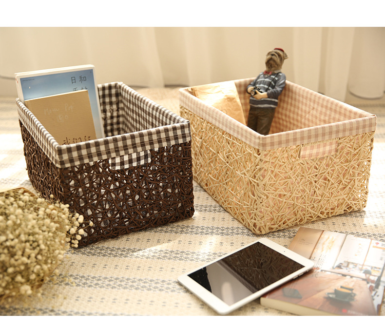 编织草编收纳筐整理箱收纳箱 办公桌收纳箱化妆包收纳储物