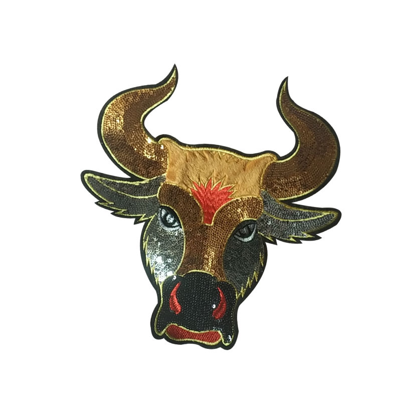 电脑绣花珠片混合绣花章绣花标可爱动物布贴毛巾绣牛头刺绣贴定制