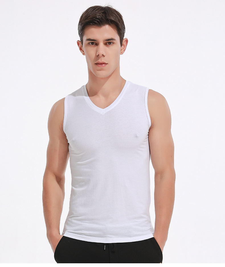 男士跨栏背心 夏季休闲运动修身v领打底衫紧身弹力内上衣一件代发