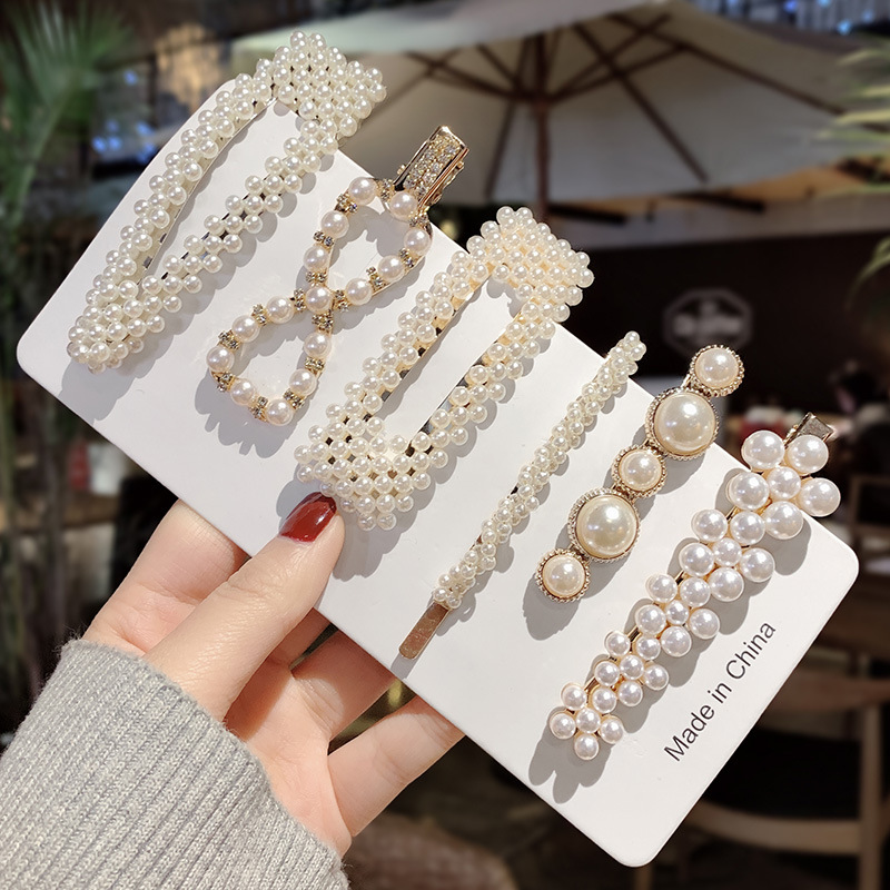 2023 New Korean Style Internet Influencer Pearl Back Head Barrettes Popular Rhinestone Girly Temperamental Broken Hair Bangs Clip