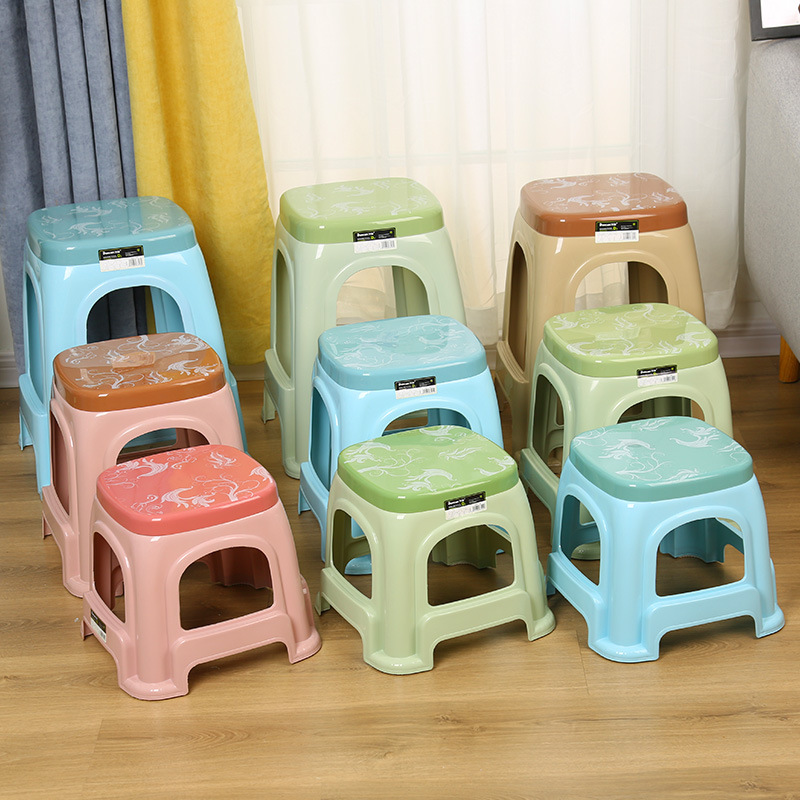 Factory Supply Double Color Printing Stool Plastic Stool Living Room Adult Plastic Chair round Stool Dining Table High Stool Square Stool Wholesale