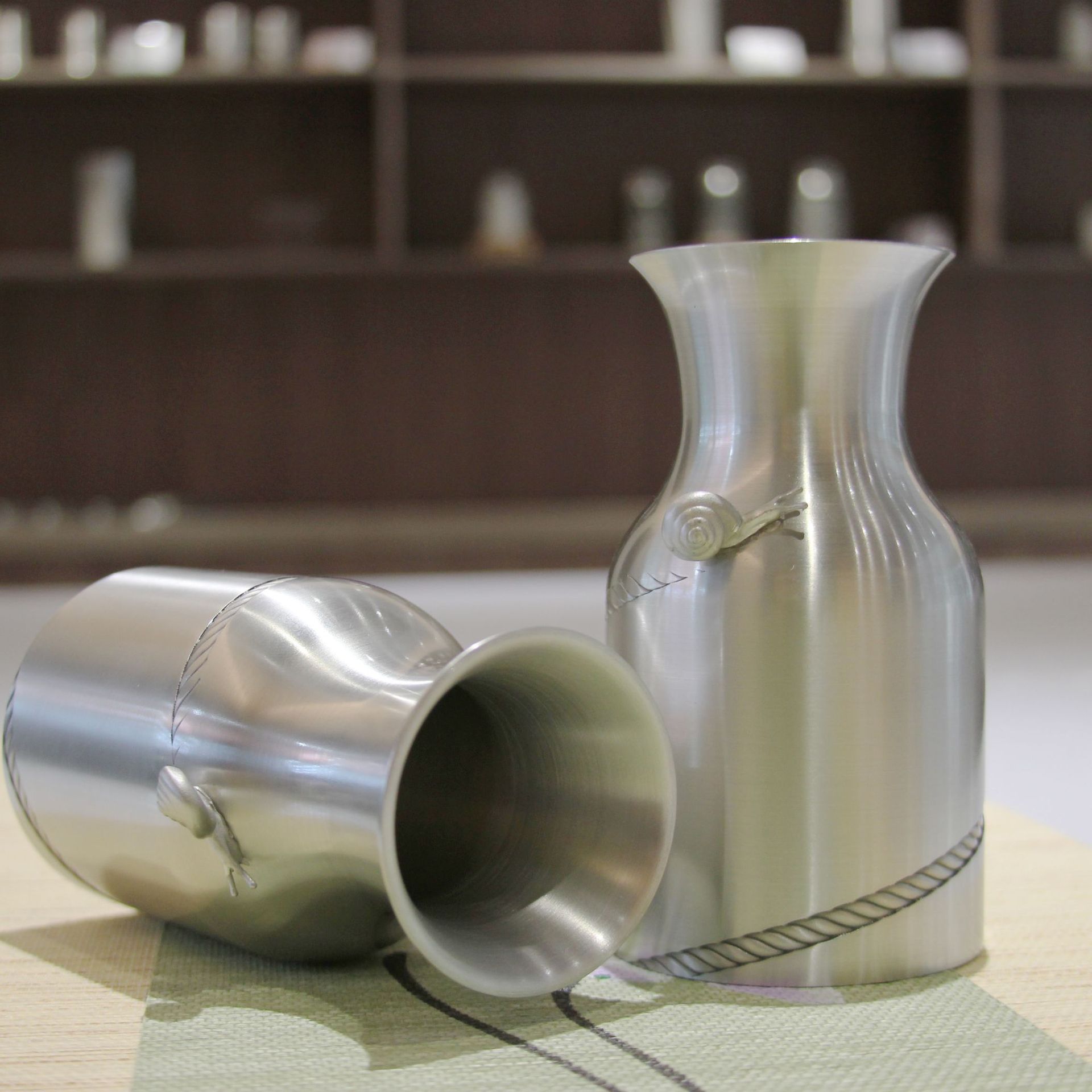 小东锡匠 纯锡花瓶蜗牛阔口花瓶金属摆件加博会专场插花花长久