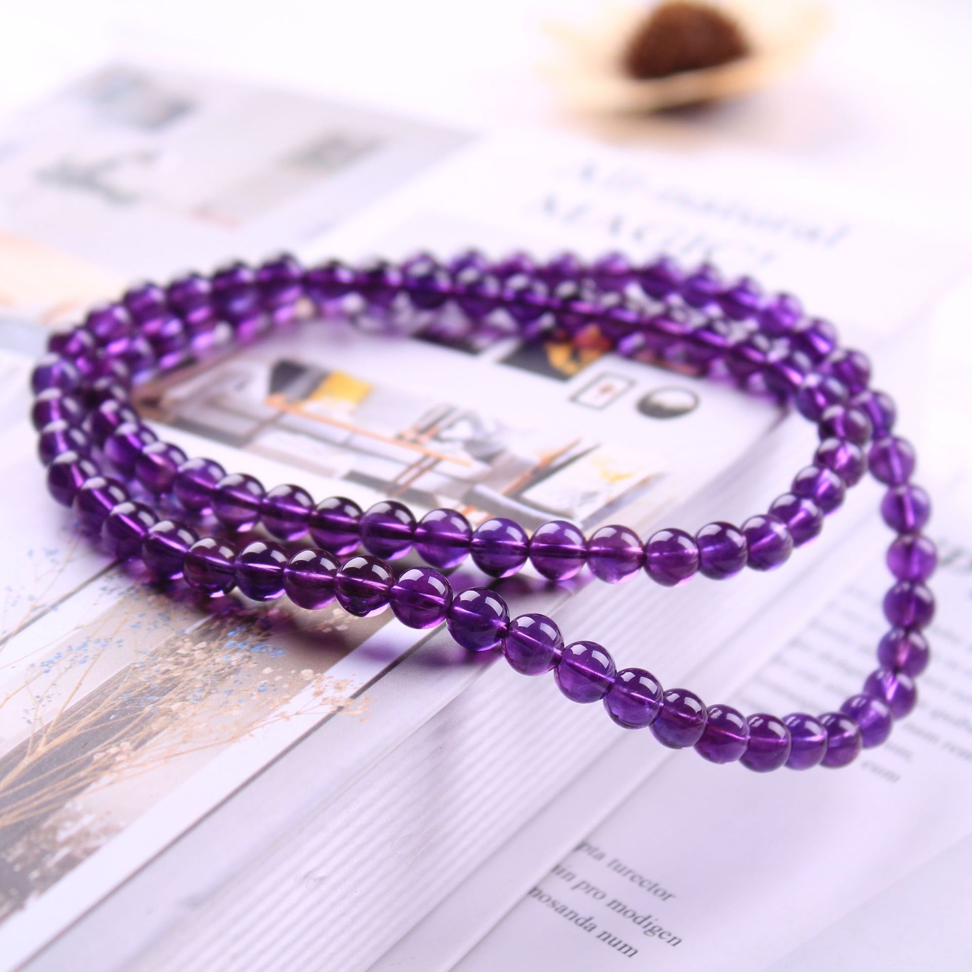 天然紫水晶手链 乌拉圭紫晶体冰透色浓紫 时尚饰品工厂批发