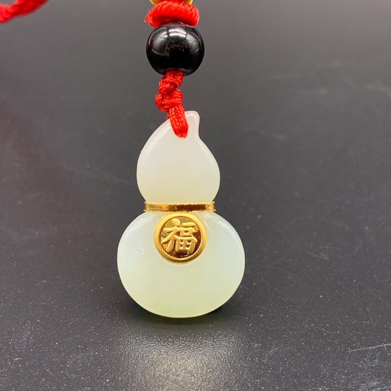金镶玉 和田玉足金 双面金葫芦福字吊坠 金店直播货源玉镶金礼品