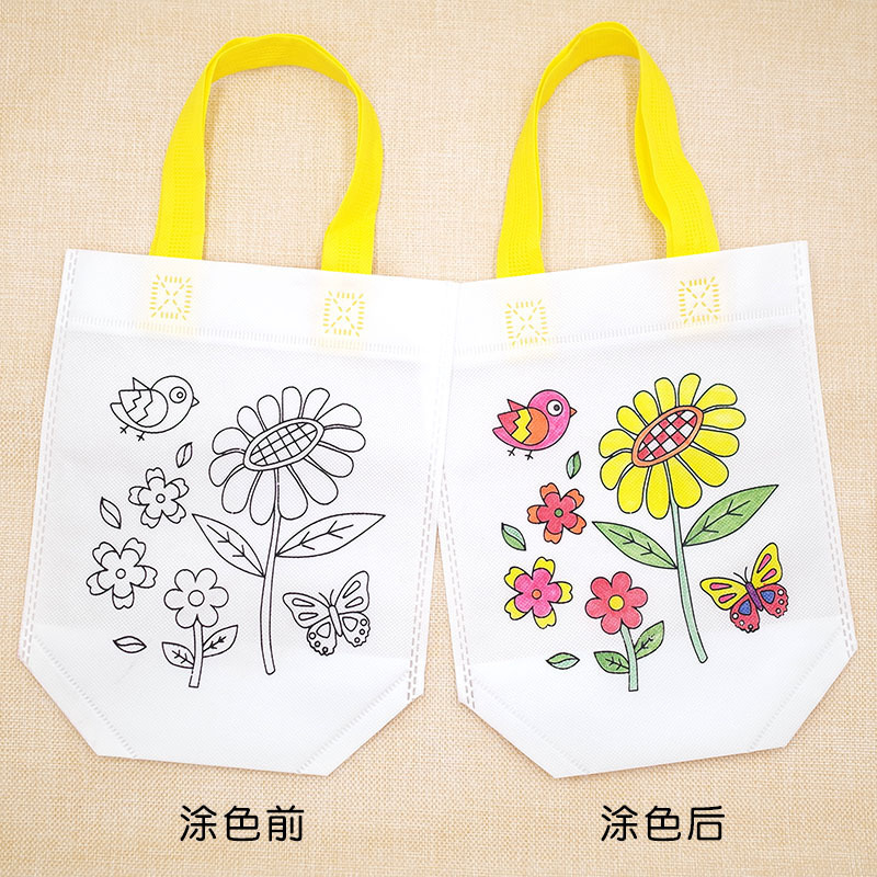 绘画帆布袋diy儿童手绘涂鸦包 幼儿园手工制作材料包棉布手提袋