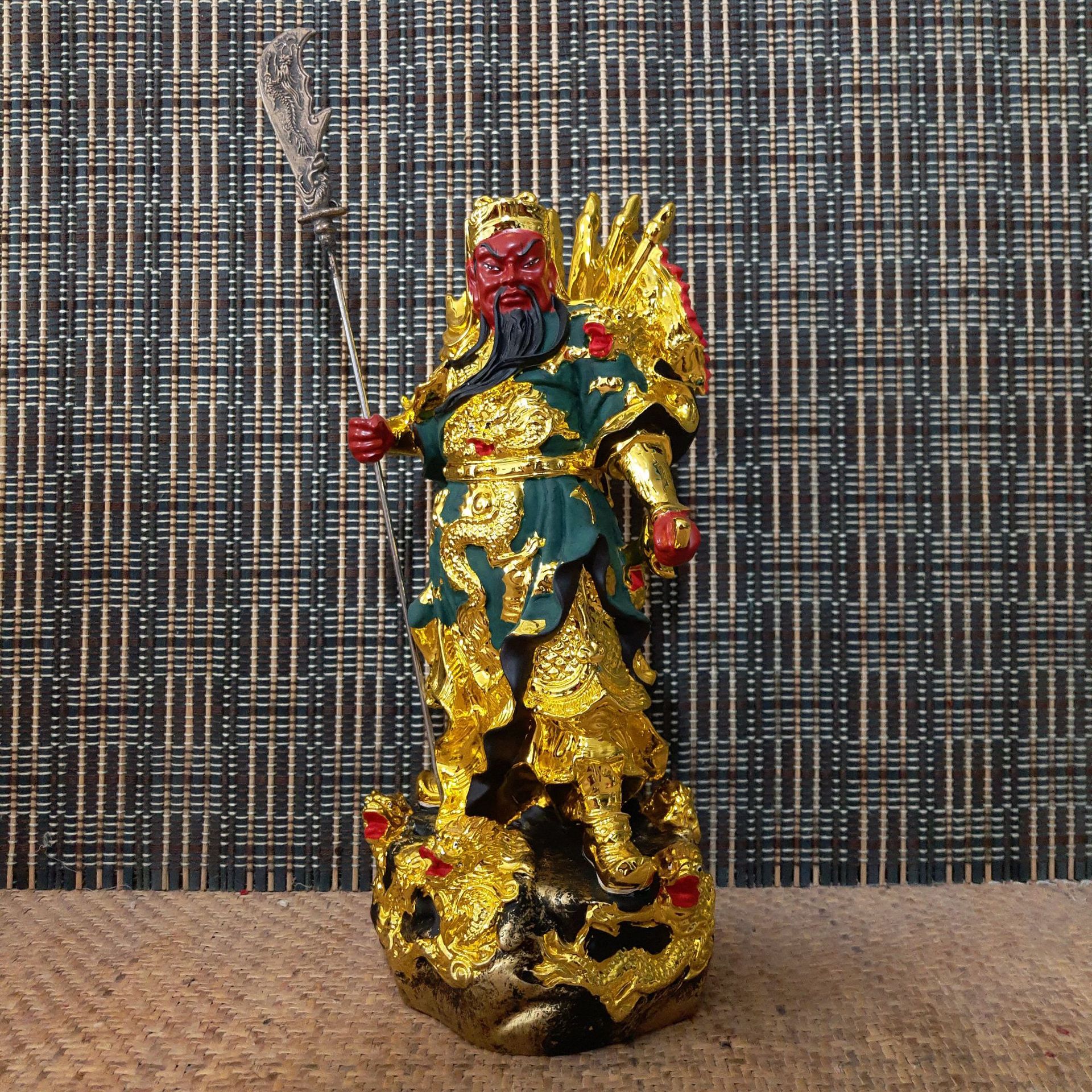 树脂佛像摆件 九龙关公关二爷关羽立刀关公神像忠义美髯公