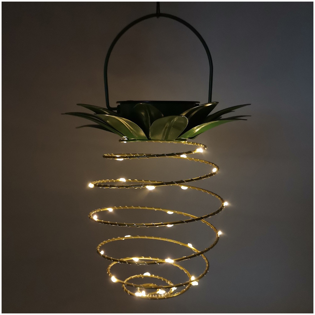 跨境爆款太阳能菠萝灯铁艺灯led铜线灯串户外防水花园灯装饰挂灯