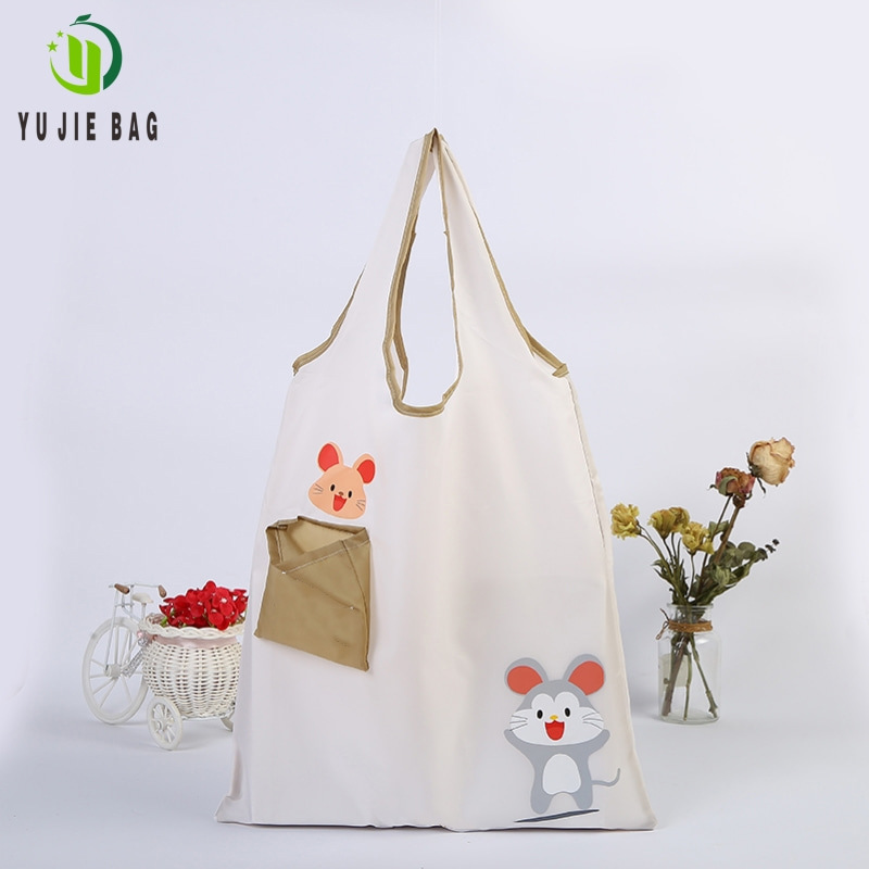 日韩环保白色卡通老鼠布袋 蔬菜水果超市购物袋 环保收纳袋定制