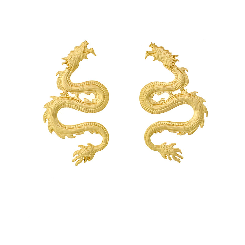 肯豆同款时髦个性夸张龙形耳环 潮流百搭亚金色抽象艺术立体耳环
