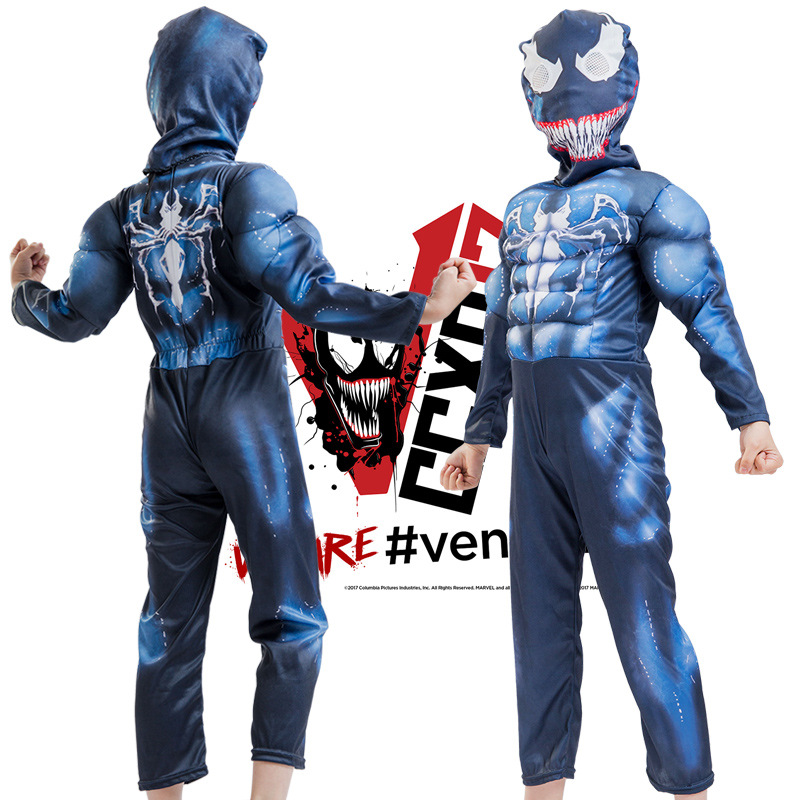 万圣节服装cospaly儿童肌肉毒液蜘蛛侠连体衣复仇者联盟表演套装