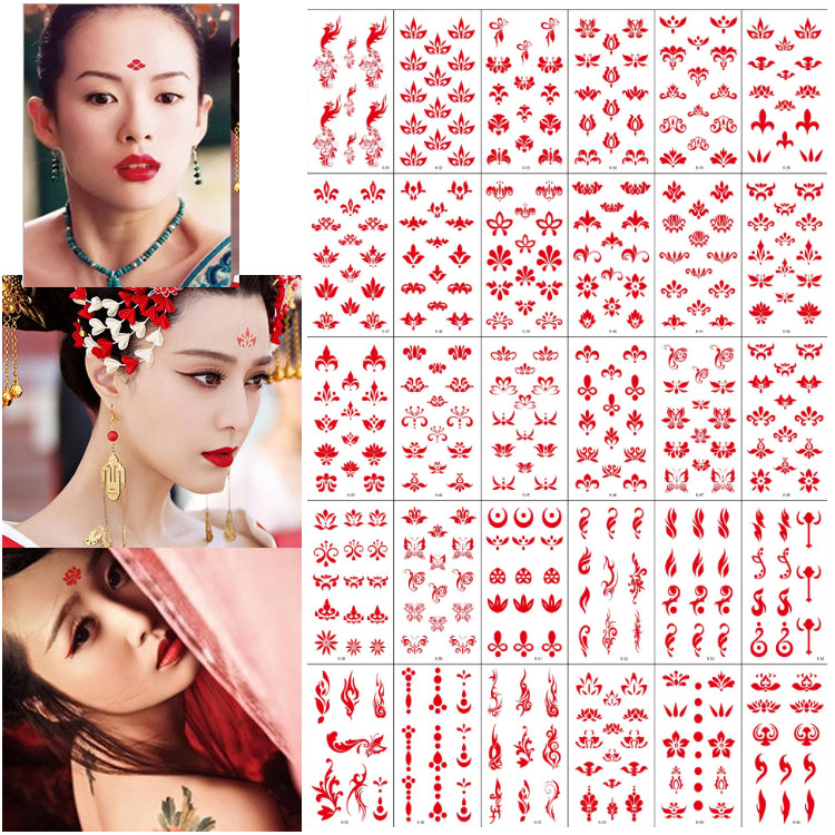 古装古风公主仙女额头印花表演眉心贴汉服美人纹身贴儿童花钿贴纸