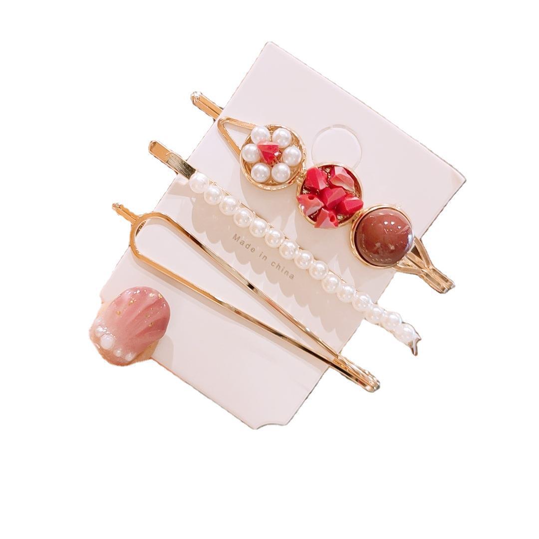 Siteng Same Pearl Barrettes Korean Style Dongdaemun Women's Rhinestone One-Word Hairpin Temperament Student Side Clip Hair Accessories