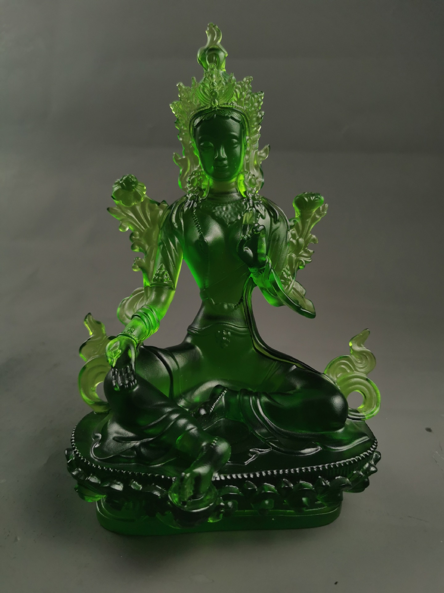 莲池社古法琉璃绿度母菩萨佛教家居供奉风水装饰佛像