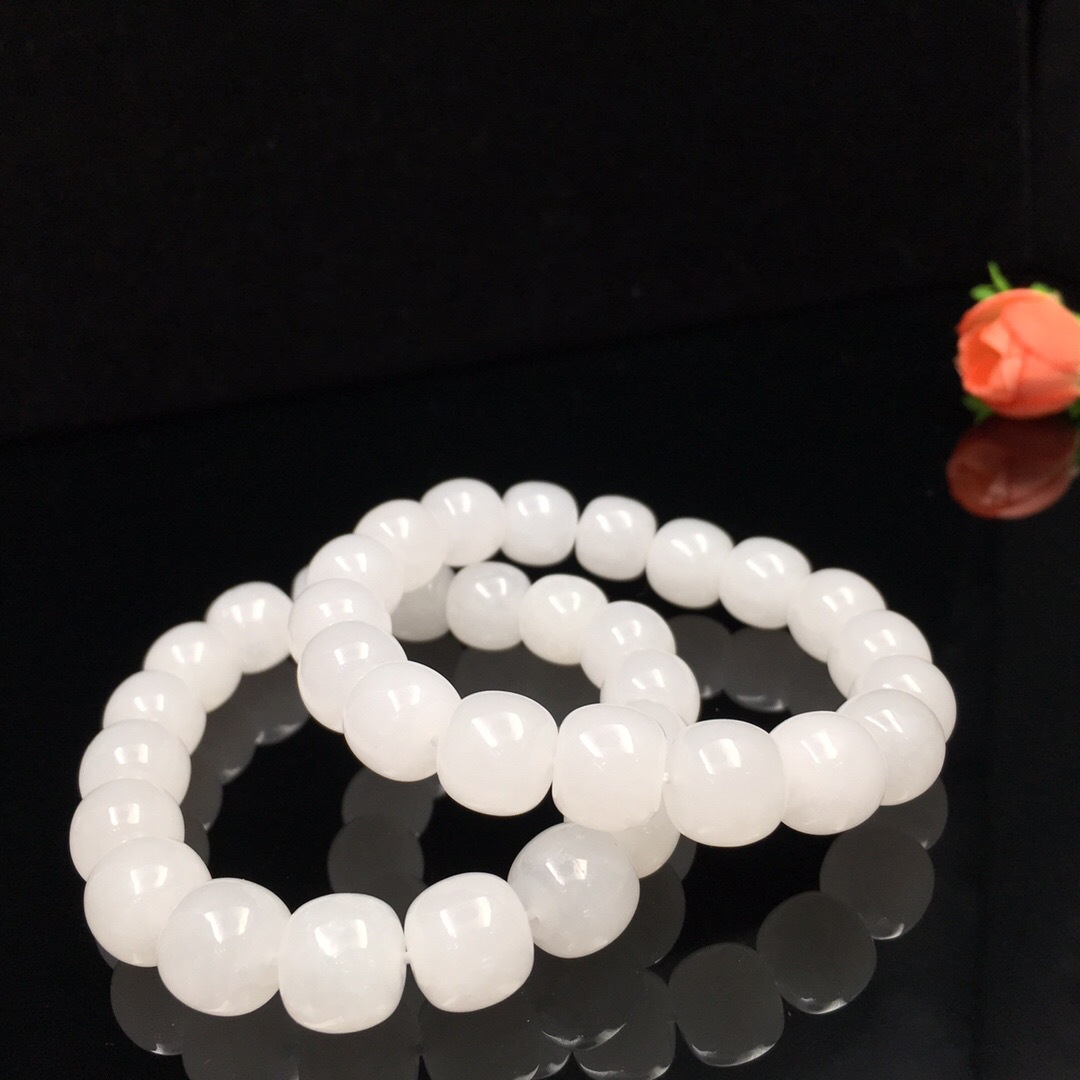 新款新疆白玉老型珠金丝玉手链串 复古男女款单圈玉石手串