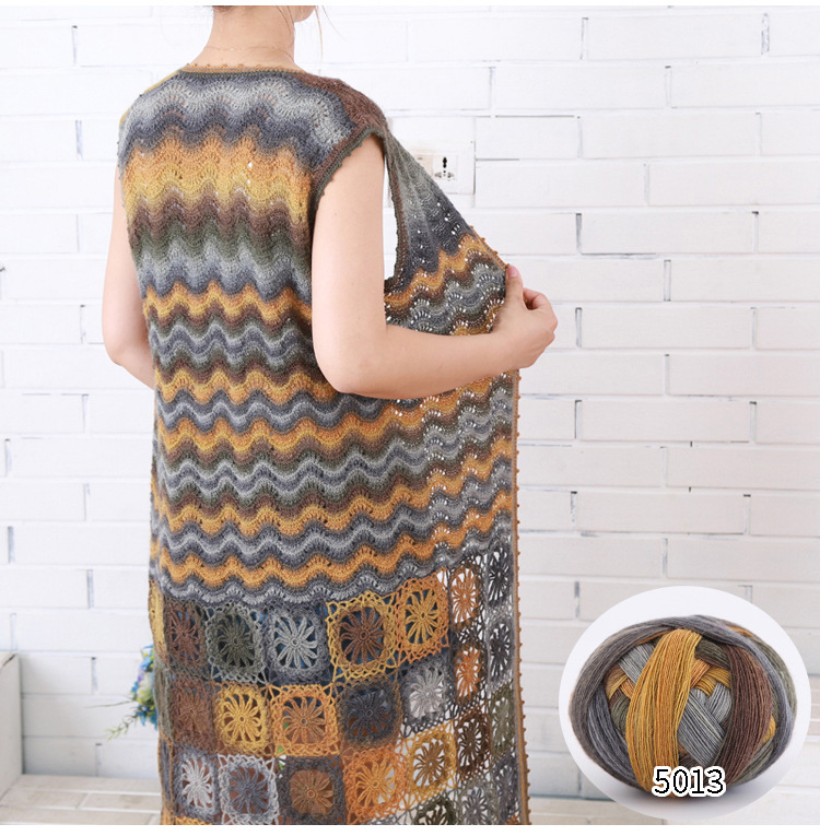 魔球长段染彩虹线防缩澳毛手编贵妇人披肩线材500米100克