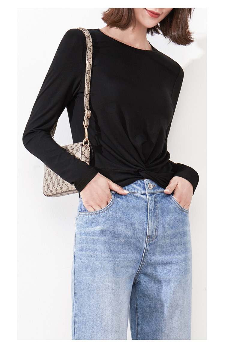 娅丽达女装长袖t恤女2020春季新款圆领修身韩版纯色小衫打底衫