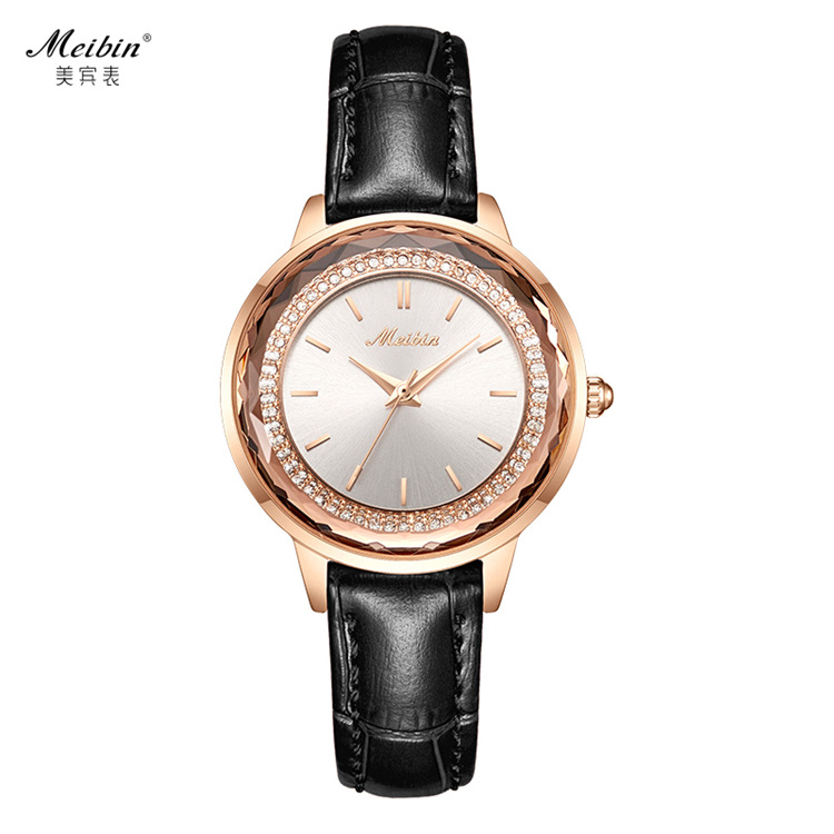 meibin/美宾 品牌手表女士石英表水晶镜面女士腕表抖音爆款