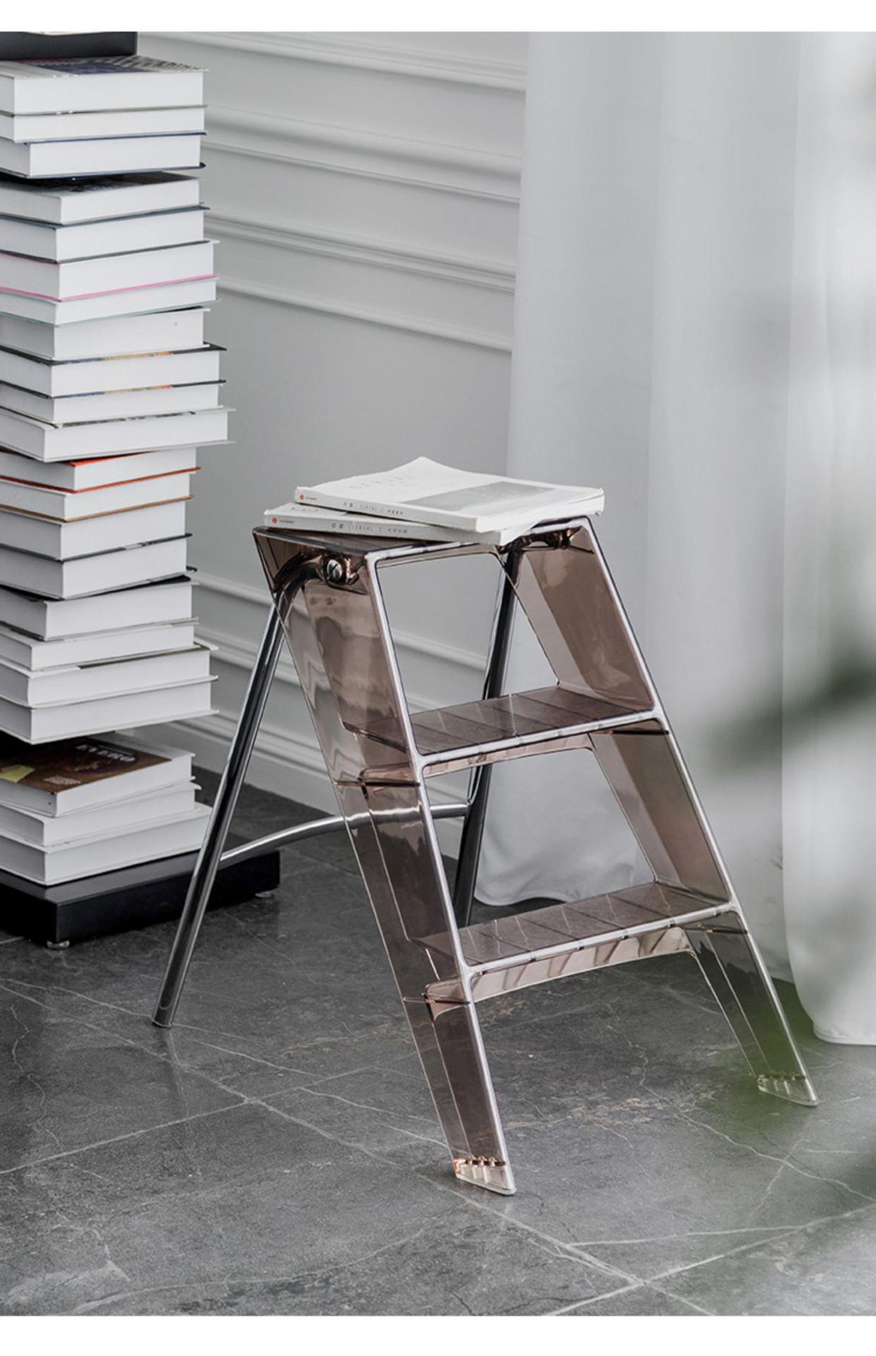 家用多功能透明折叠梯子北欧亚克力伸缩室内防滑三步梯踏板人字梯