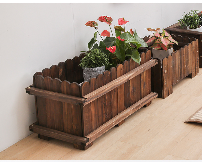 防腐木花箱实木质花盆施蓉长方形户外实木花箱阳台种植碳化木花箱-阿
