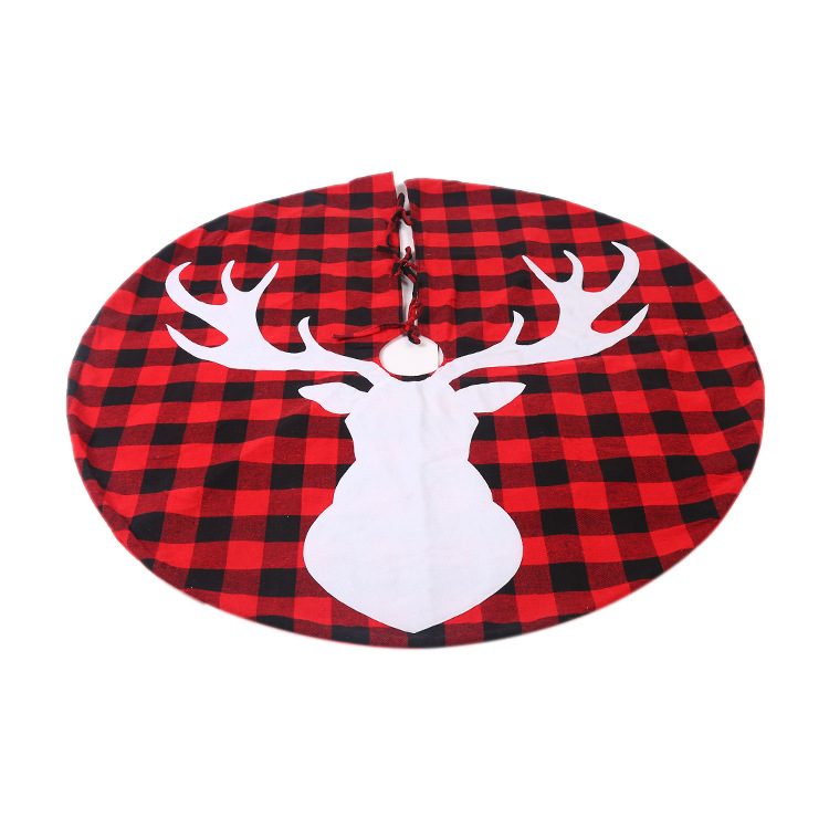 Cross-Border Christmas New Product 120cm Red and Black Plaid Elk Machine Embroidery Tree Skirt Tree Bottom Apron Atmosphere Arrangement Articles