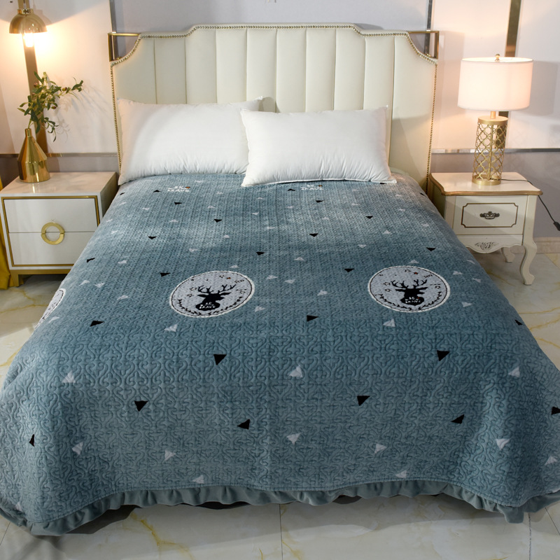 秋冬加厚保暖牛奶绒床盖 简约新款床单防滑盖毯团购批发