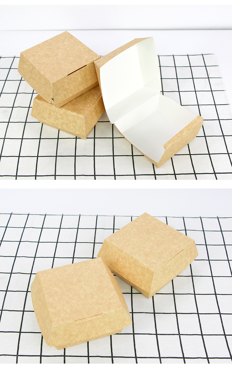 淋膜汉堡盒打包餐盒炸鸡沙拉外卖纸盒纸碗带盖开孔加厚汉堡盒定制